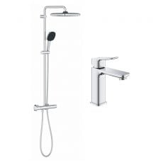 Душевая система Grohe QuickFix Vitalio Comfort 250 Cube со смесителем для раковины Grohe Dice ColdStart (UA203101TM)