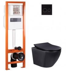 Набір інсталяції Qtap Nest QT0233M370 з унітазом Robin QT1333046ERMB чорний матовий (QT044RO42561)