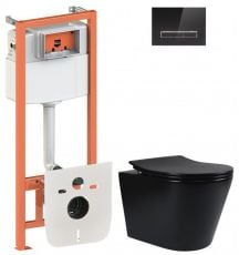 Набір інсталяції Qtap Nest QT0133M425 з унітазом Scorpio QT1433053ERMB та клавішею змиву (QT044SC42578)