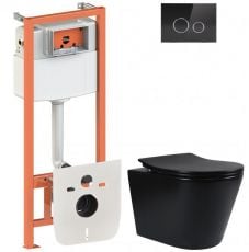 Набір інсталяції Qtap Nest QT0133M425 з унітазом Scorpio QT1433053ERMB та клавішею змиву (QT044SC42584)