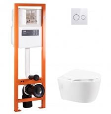 Набір інсталяції Qtap Nest Uni QT0233M370 з унітазом Leo QT11331002ERW та клавішею змиву (QT044LE42573)