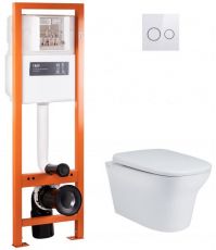 Набір інсталяції Qtap Nest Uni QT0233M370 з унітазом Gemini QT25332614EW та клавішею змиву (QT044GE42577)