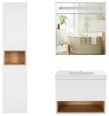Комплект тумба з раковиною Qtap Robin 70 см, дзеркальною шафою та пеналом (QT044RO42970)