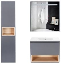 Комплект тумба з раковиною Qtap Robin 70 см, дзеркальною шафою та пеналом графіт (QT044RO42973)