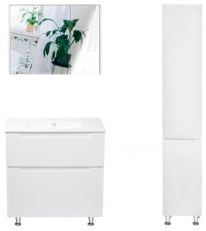 Комплект тумба з раковиною Qtap Scorpio 80 см, дзеркальною шафою та пеналом (QT044SK42988)
