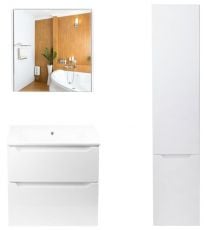 Комплект тумба з раковиною Qtap Scorpio 60 см, дзеркальною шафою та пеналом (QT044SK42989)