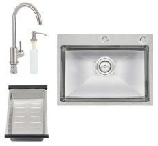 Набір 4 в 1 Qtap кухонна мийка D6045 Satin змішувач сушарка дозатор (QTD6045SET)