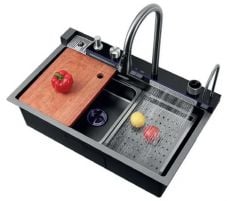Кухонна мийка з вбудованим змішувачем Zerix ZH7546-SET-02 DECOR NANO-BLACK (ZM5576)