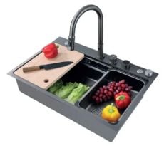 Кухонна мийка з вбудованим сенсорним змішувачем Zerix ZH7548-SET-03 NANO-BLACK (ZM5577)