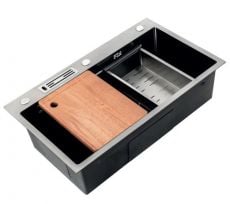 Кухонна мийка з нержавіючої сталі Mixxus Premium MH7545-SET-05 MICRO DECOR NANO-BLACK (MX9633)