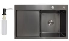 Кухонна мийка з нержавіючої сталі Lidz Handmade H7849BL Brushed Black PVD (LDH7849BLPVD43624)