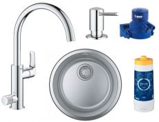 Комплект кухонної мийки Grohe k200 31720SD0 із змішувачем Grohe Blue Pure Eurosmart 31722000 та системою фільтрації Grohe Blue s-size 40404001 (31722LA0)