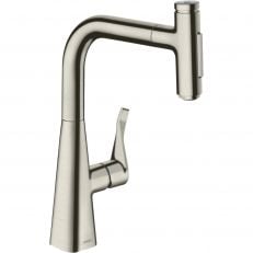 Смеситель для кухни с выдвижным изливом Hansgrohe Metris Select M71 сталь (73822800)