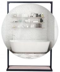 Зеркало с LED-подсветкой и полочкой Qtap Taurus 68х85 см черное-белый дуб (QT2478ZP600BWO)